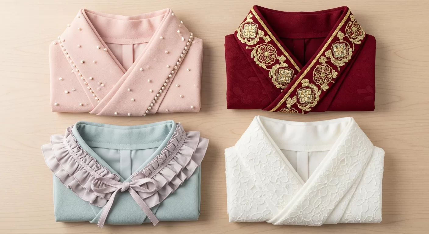 重ね襟の種類 - パール付き・金刺繍・レース・フリルの重ね襟