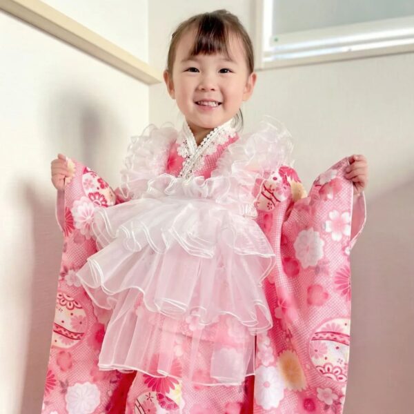 七五三3歳チュール被布オーガンジーフリルレース被布エプロンワンピース可愛い - Erii 和装小物店