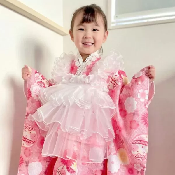 七五三3歳チュール被布オーガンジーフリルレース被布エプロンワンピース可愛い - Erii 和装小物店