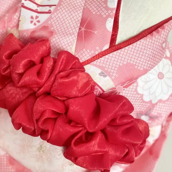 赤×レース×ベルベットの帯揚げ｜成人式・振袖・着物に