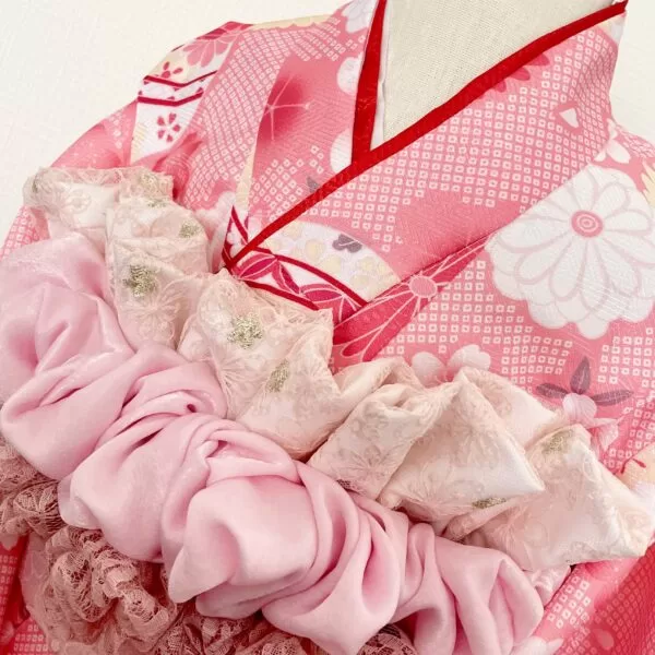 ピンク×レース×ベルベットの帯揚げ No.3｜成人式・振袖・着物に