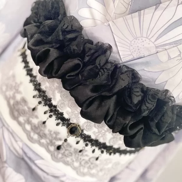 黒×レース×ベルベットの帯揚げ No.6｜成人式・振袖・着物に