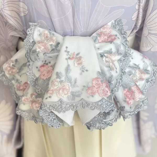 レース×ベルベットの作り帯+帯揚げ No.16｜成人式・振袖・着物に