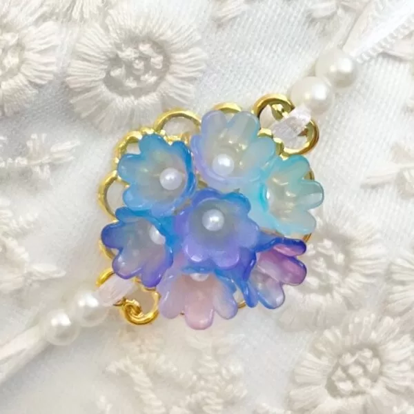紫陽花×パールの帯締め No.9|成人式・振袖・着物に
