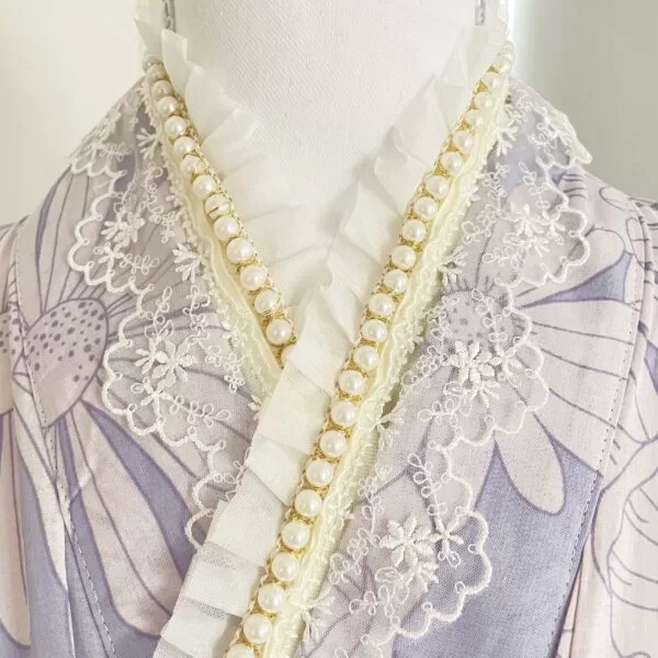 アイボリー×刺繍レース×パールの重ね襟 No.7｜成人式・振袖・着物に